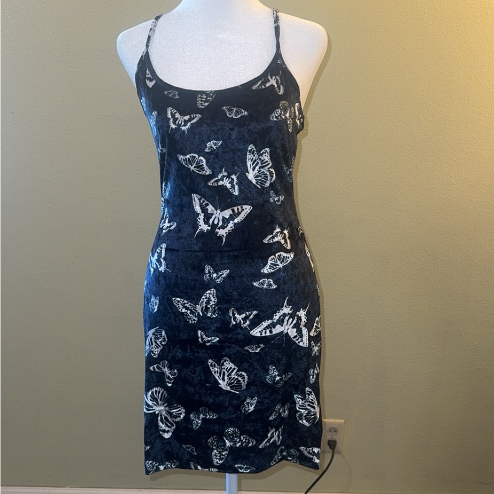 Black Butterfly Print Slip Dress